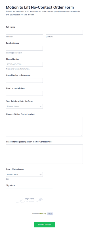 Motion To Lift No Contact Order Form Template