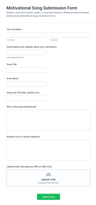 Motivational Song Submission Form Template