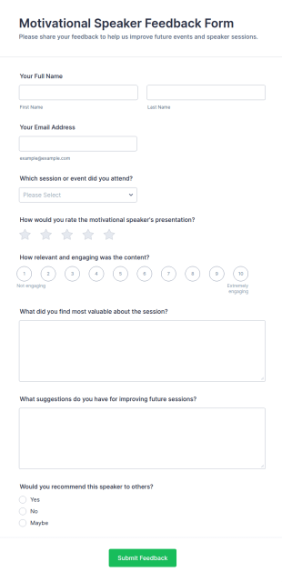 Motivational Speaker Feedback Form Template