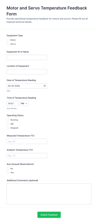 Motor And Servo Temperature Feedback Form Template