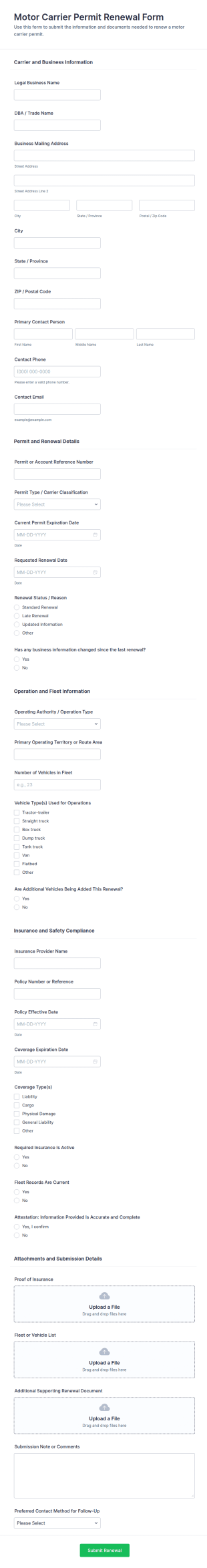 Motor Carrier Permit Renewal Form Template