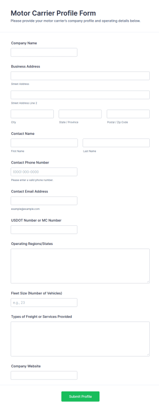 Motor Carrier Profile Form Template