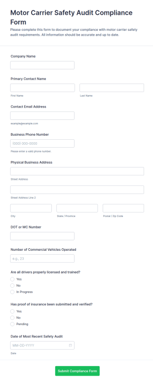 Motor Carrier Safety Audit Compliance Form Template
