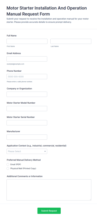 Motor Starter Installation And Operation Manual Request Form Template