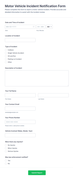 Motor Vehicle Incident Notification Form Template