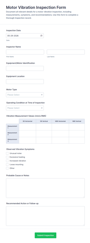 Motor Vibration Inspection Form Template
