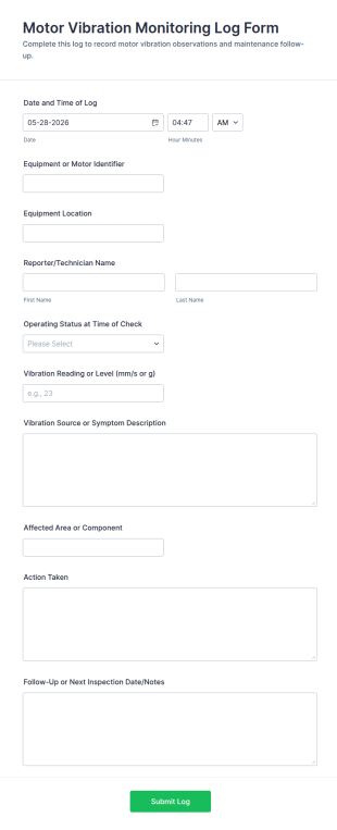 Motor Vibration Monitoring Log Form Template