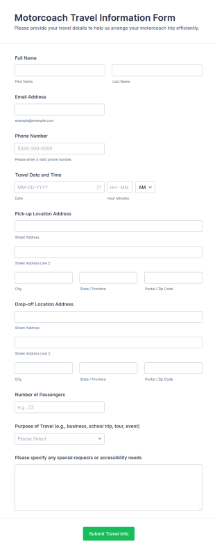 Motorcoach Travel Information Form Template