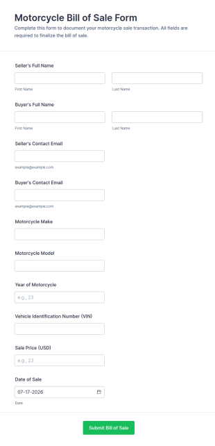 Motorcycle Bill Of Sale Form Template