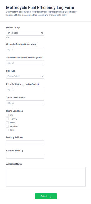 Motorcycle Fuel Efficiency Log Form Template