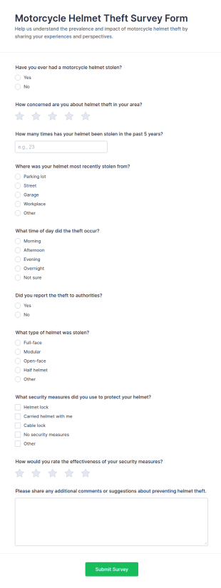 Motorcycle Helmet Theft Survey Form Template
