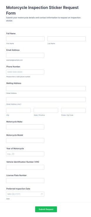 Motorcycle Inspection Sticker Request Form Template