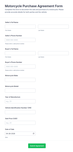 Motorcycle Purchase Agreement Form Template