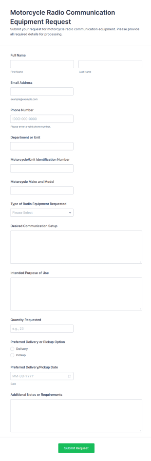 Motorcycle Radio Communication Equipment Request Form Template