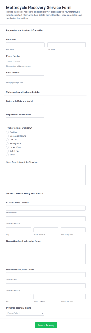 Motorcycle Recovery Service Form Template