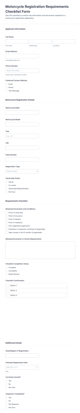 Motorcycle Registration Requirements Checklist Form Template