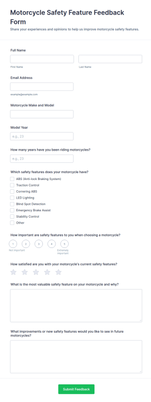 Motorcycle Safety Feature Feedback Form Template