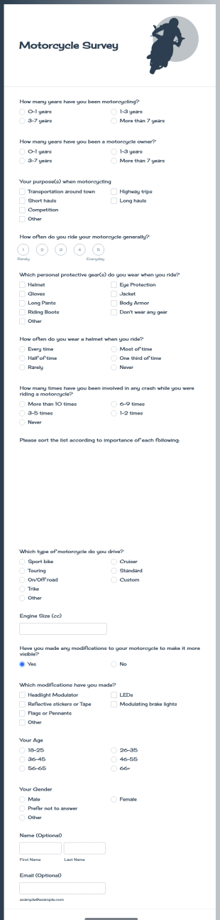 Motorcycle Survey Form Template