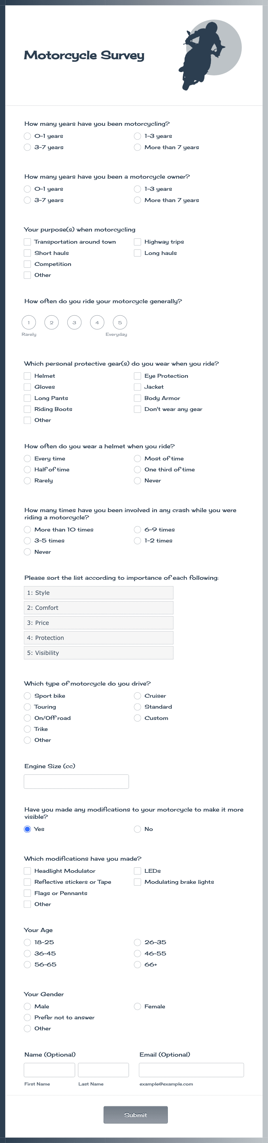 Motorcycle Survey Form Template | Jotform