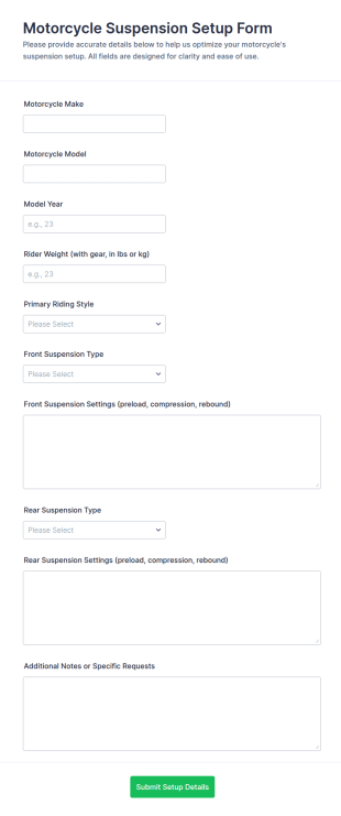 Motorcycle Suspension Setup Form Template