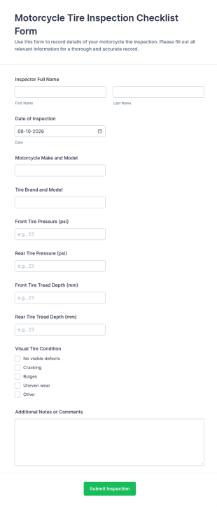 Motorcycle Tire Inspection Checklist Form Template