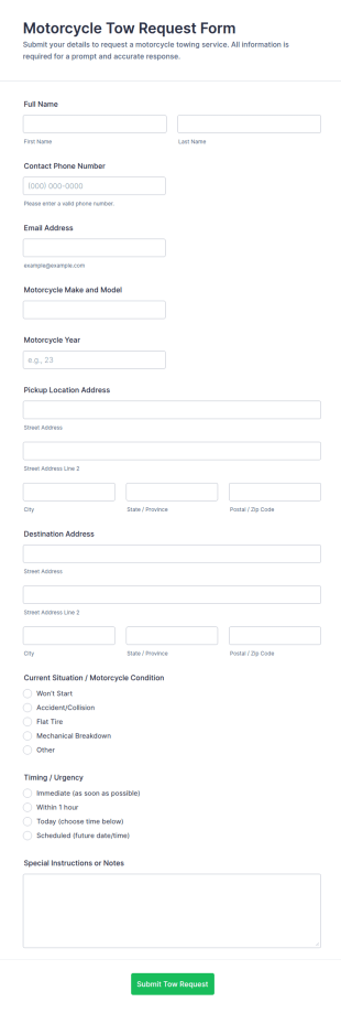 Motorcycle Tow Request Form Template