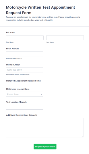 Motorcycle Written Test Appointment Request Form Template