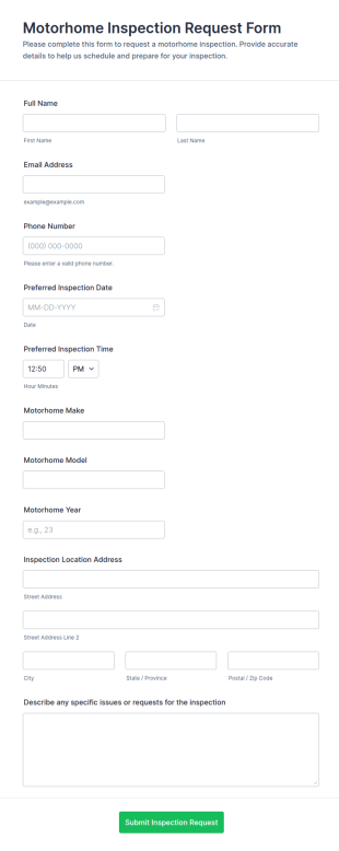 Motorhome Inspection Request Form Template