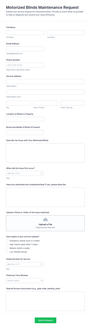 Motorized Blinds Maintenance Request Form Template