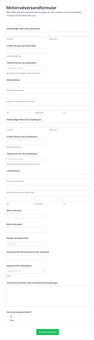 Motorradversandauftrag