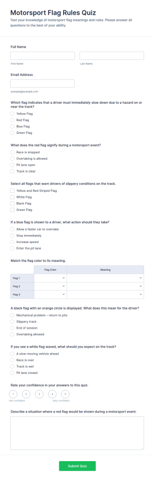 Motorsport Flag Rules Quiz Form Template