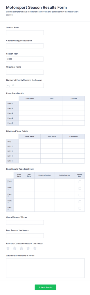 Motorsport Season Results Form Template