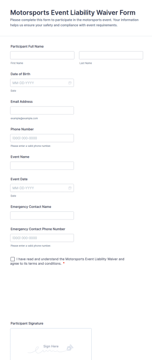 Motorsports Event Liability Waiver Form Template