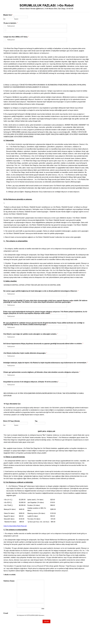 Motosiklet Kiralama Sözleşmesi Form Template