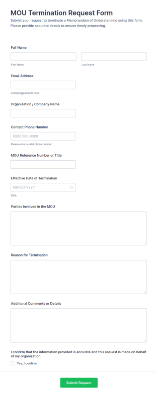 MOU Termination Request Form Template