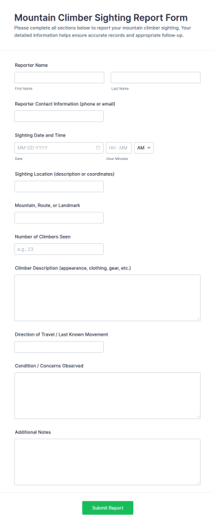 Mountain Climber Sighting Report Form Template