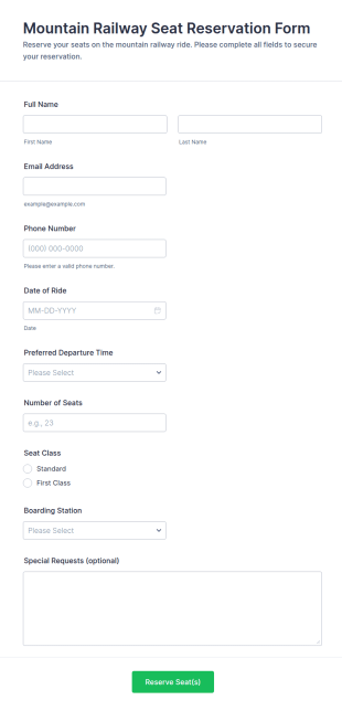Mountain Railway Seat Reservation Form Template