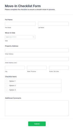 Move In Checklist Form Template