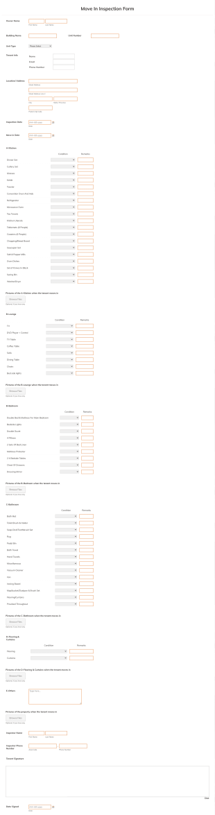 Move In Inspection Form Holiday Homes Form Template