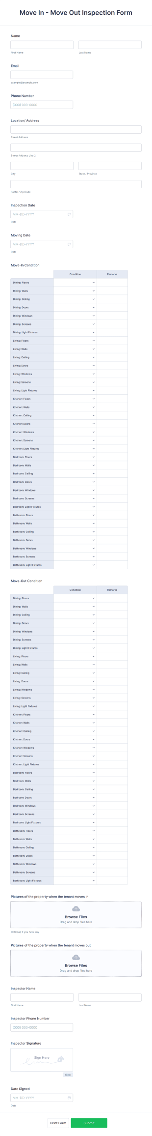 Move In Move Out Inspection Form Template