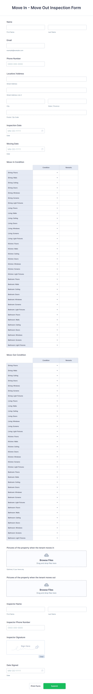 Move In Move Out Inspection Form Template
