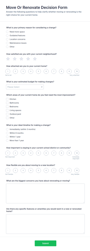 Move Or Renovate Decision Form Template