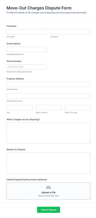 Move Out Charges Dispute Form Template