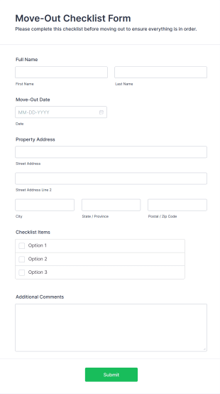 Move Out Checklist Form Form Template