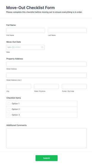 Move Out Checklist Form Template