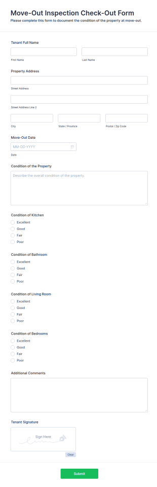 Move Out Inspection Check Out Form Template