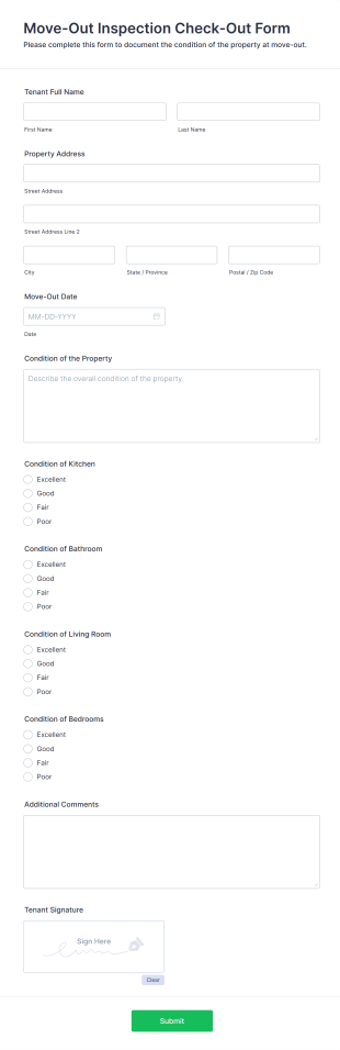 Move Out Inspection Check Out Form Form Template