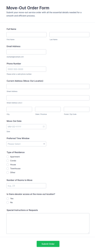 Move Out Order Form Template