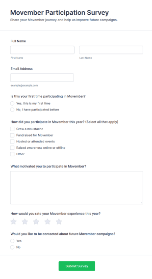 Movember Participation Survey Form Template