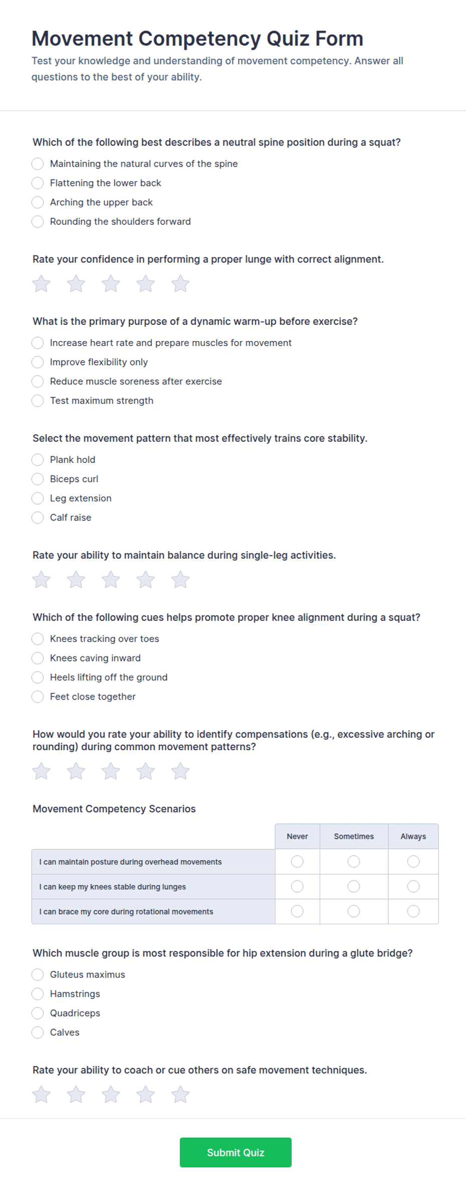 Movement Competency Quiz Form Template | Jotform